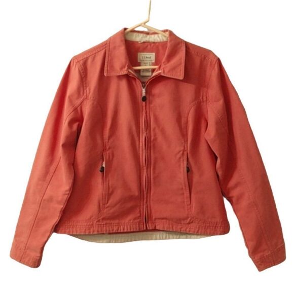L.L. Bean Orange Coral Zip Front Field Jacket NWOT Large - Picture 1 of 10